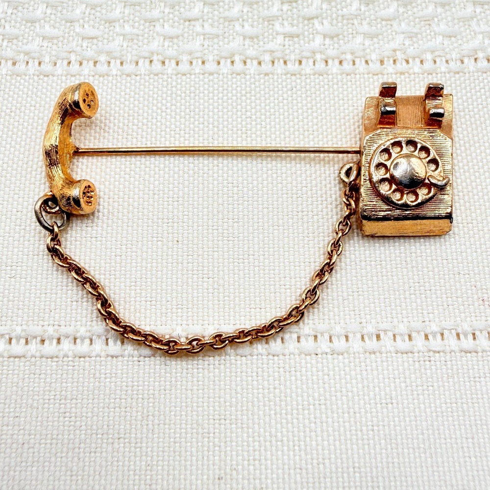 Vintage AVON Retro Gold Tone Rotary Phone Stick Hat Pin